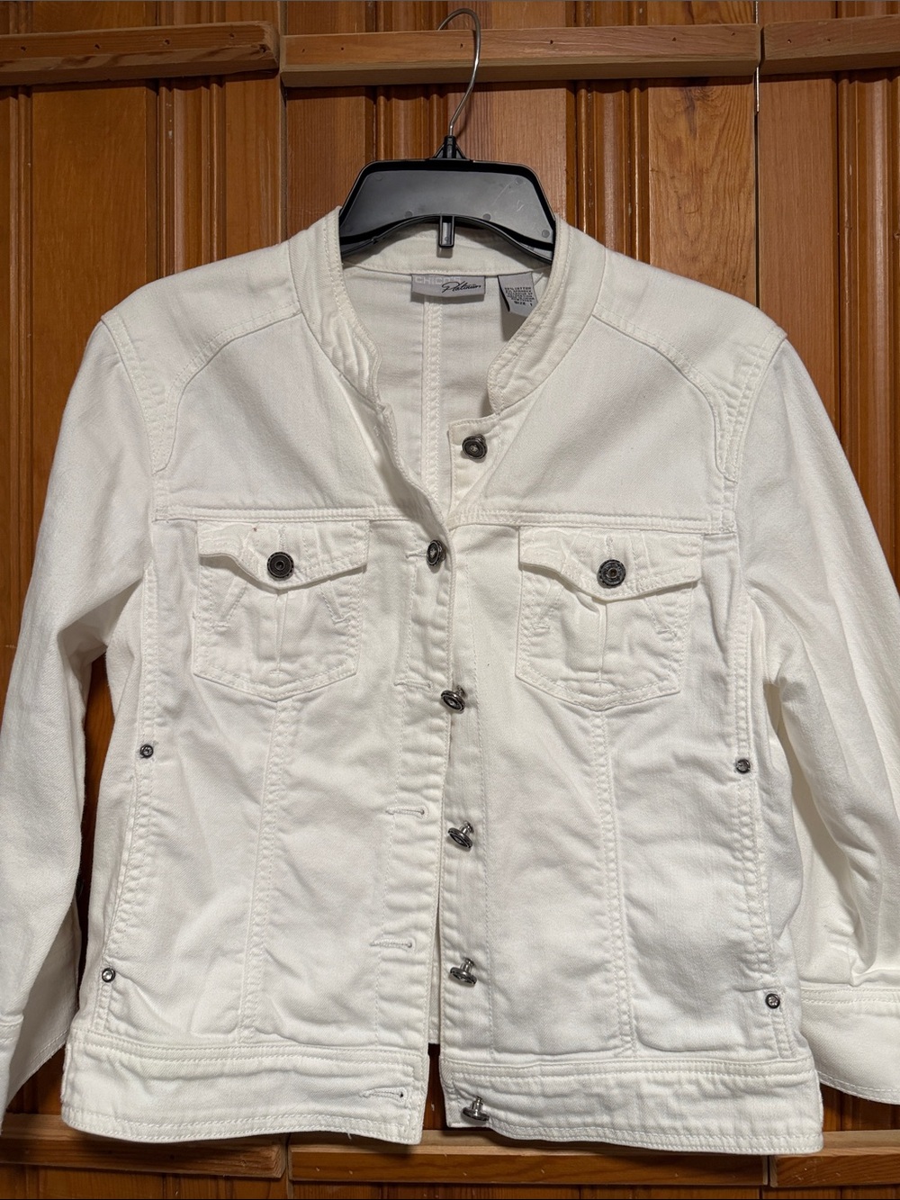 Chico's Off-White Collarless Denim Jacket